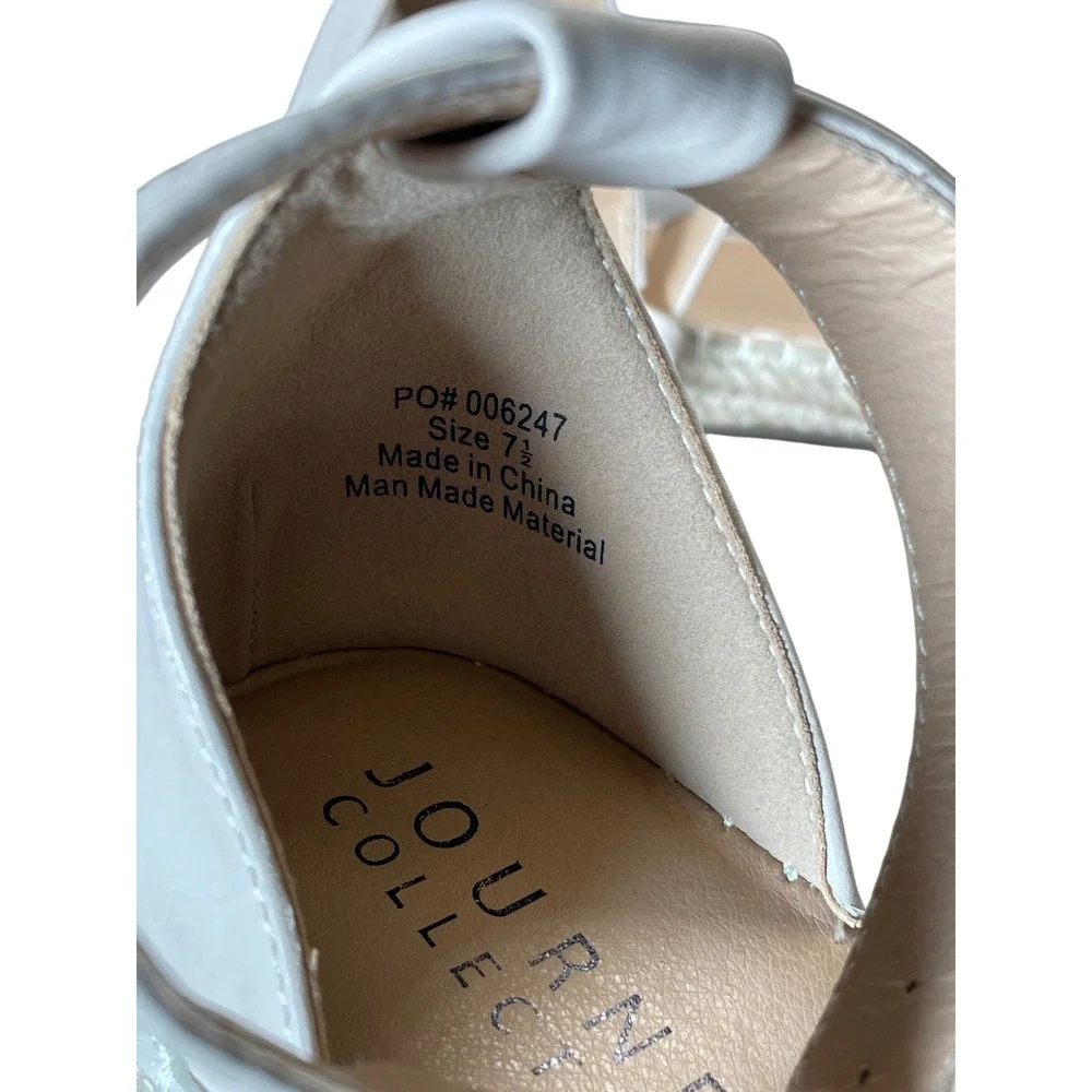 Journee‎ Collection Womens Cream White Frayed Espadrille Ankle Strap Sandals 7.5